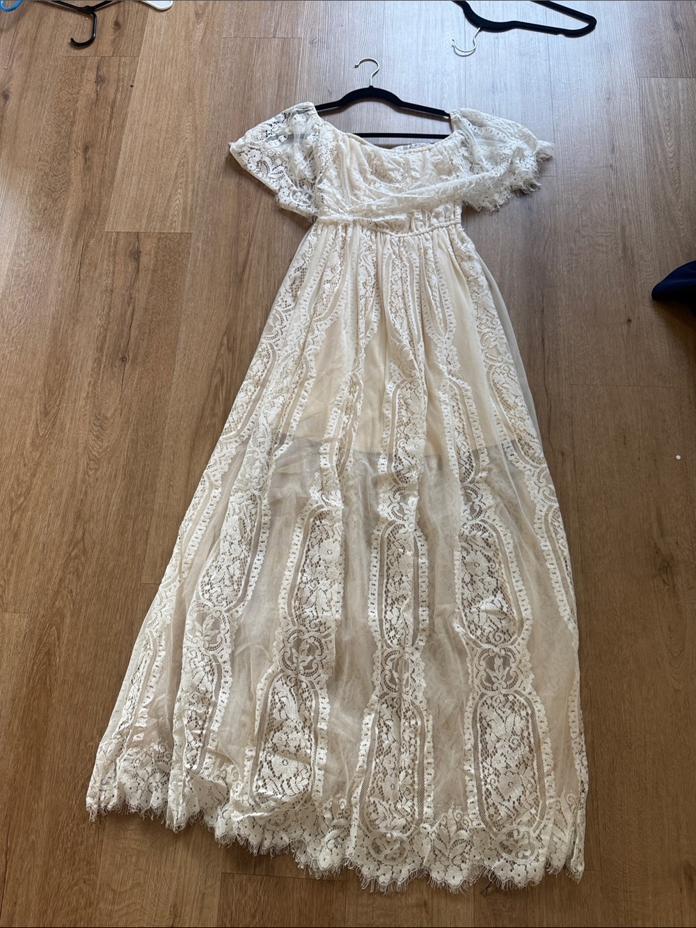 Baltic Born Cream Lace Maxi Dress with Scalloped Hem